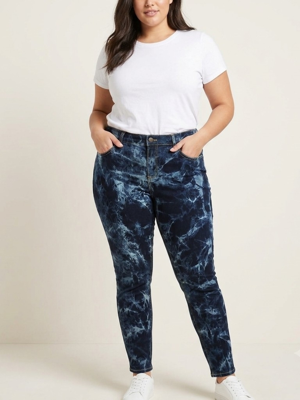NY&Co Low Rise Skinny Leg Cloud Wash Tie Dye Denim Jeans Plus Size 16